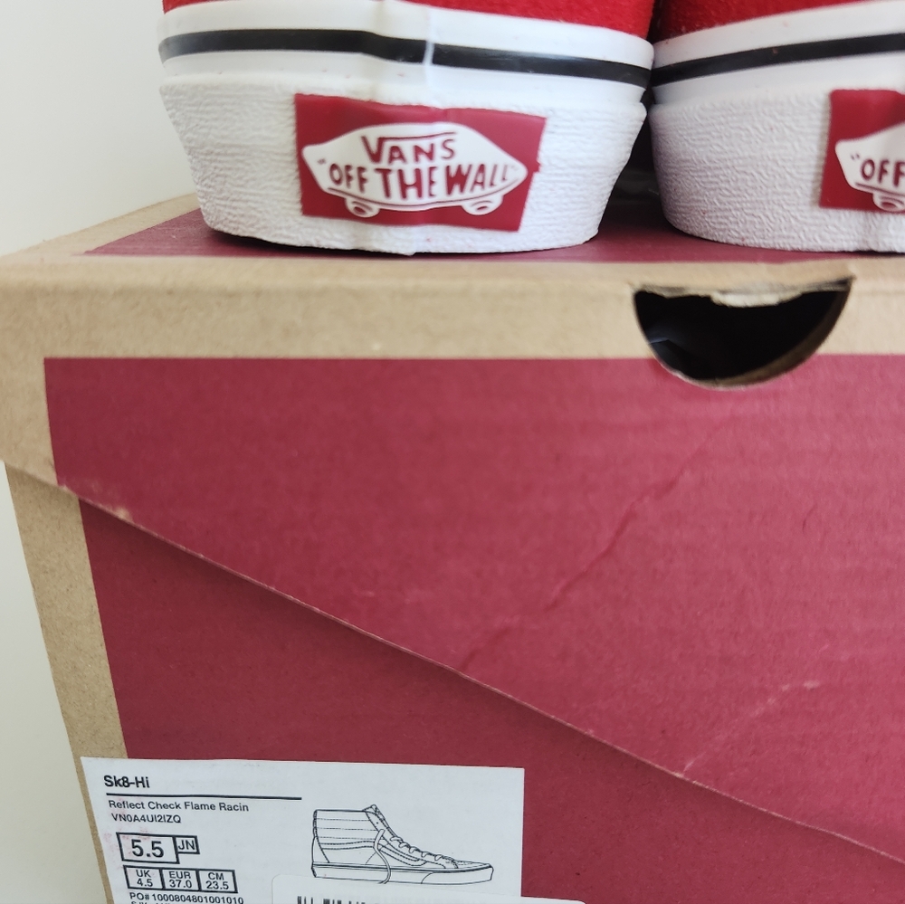 Vans SK8-HI Red Checkerboard Flame High Top Sneakers Youth Size 5.5 Women's 7 - Picture 7 of 13